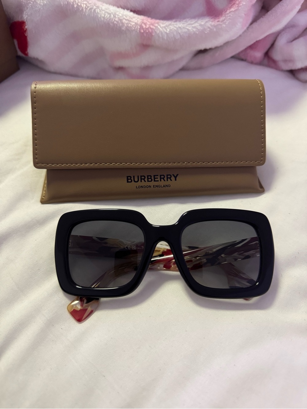 Burberry Black Square Sunglasses with Tortoiseshell Temples